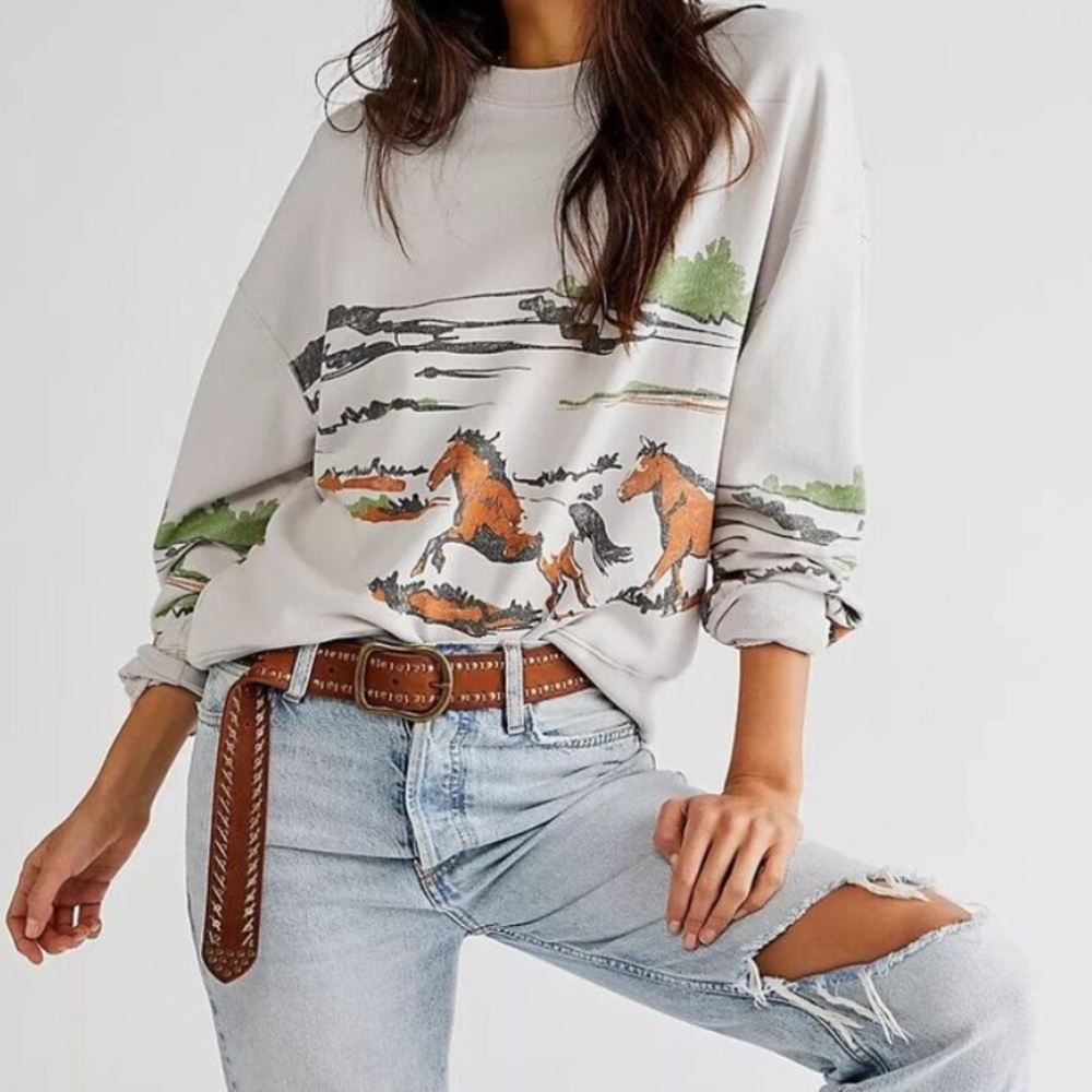 Daydreamer Free People Oversized Running Horses Crewneck